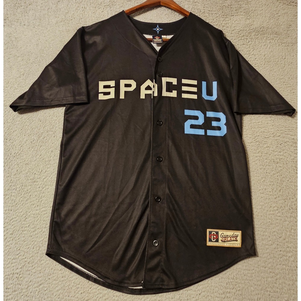 Gameday Greats Space U UCF #23 Baseball Jersey Mens Large Black Blue Button Up